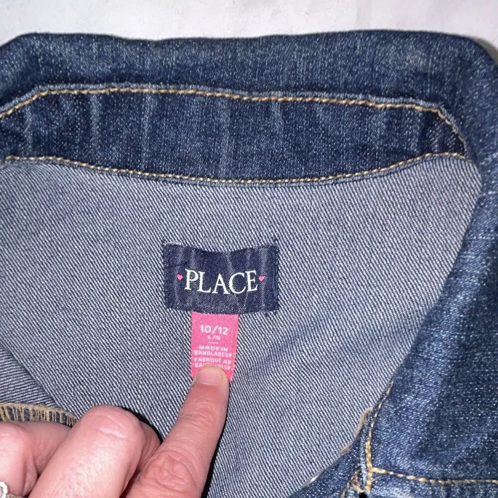 The Children's Place Girls Blue Denim Jacket Button Front Pockets Size 10/12
